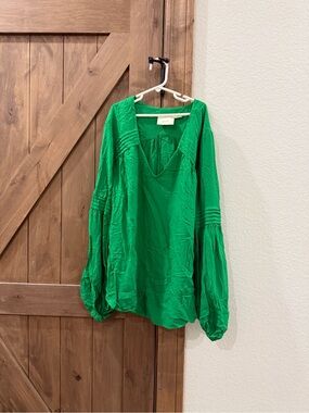 Mauve Bright Green V-Neck Long Sleeve women’s Blouse